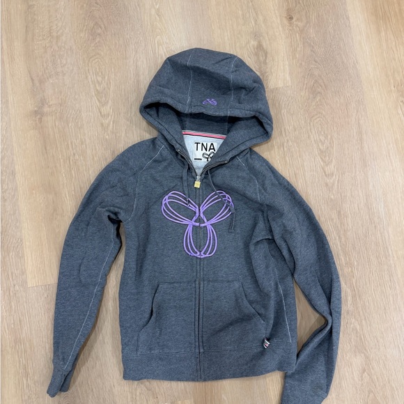 TNA Sweaters - TNA' Dark Gray Zip Hoodie with Purple Logo